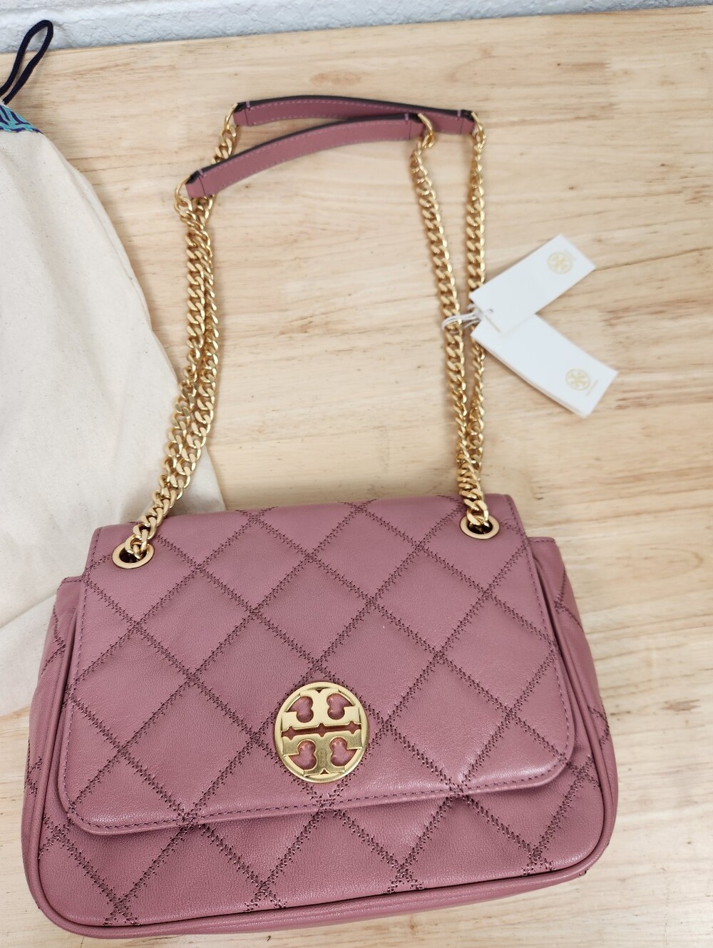 Tory Burch Willa Quilted Leather Chain Small Shoulder Bag Pink Magnolia NWT